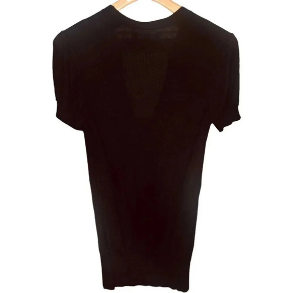 Express Women's Black Short Sleeve Knit Button Ruffle Top - Picture 7 of 8